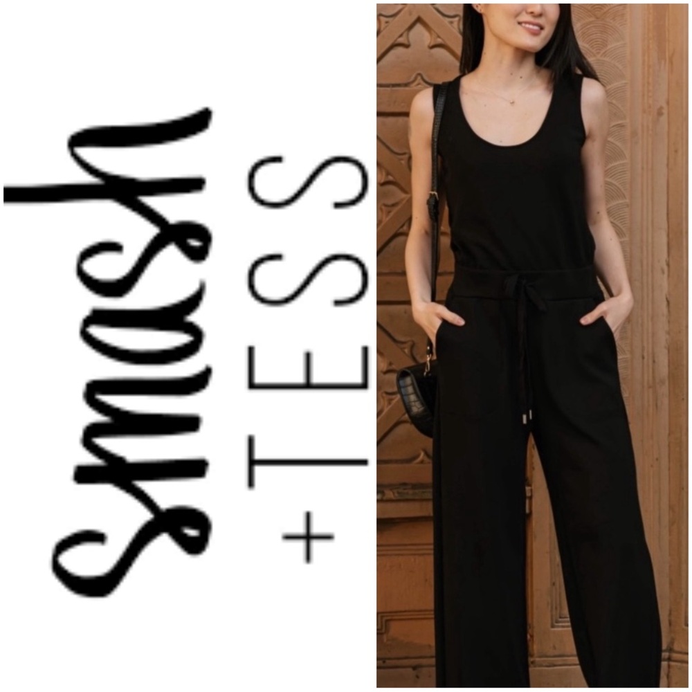 Smash + Tess Drew Microscuba Wide Leg Jumpsuit in Midnight Black Size 3XS